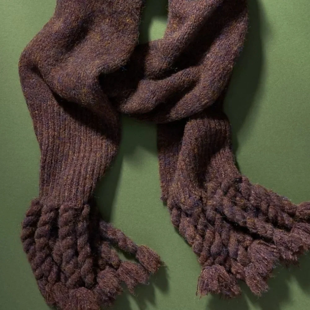 NWT Anthropologie Braided Fringe Scarf in Espresso Brown - large